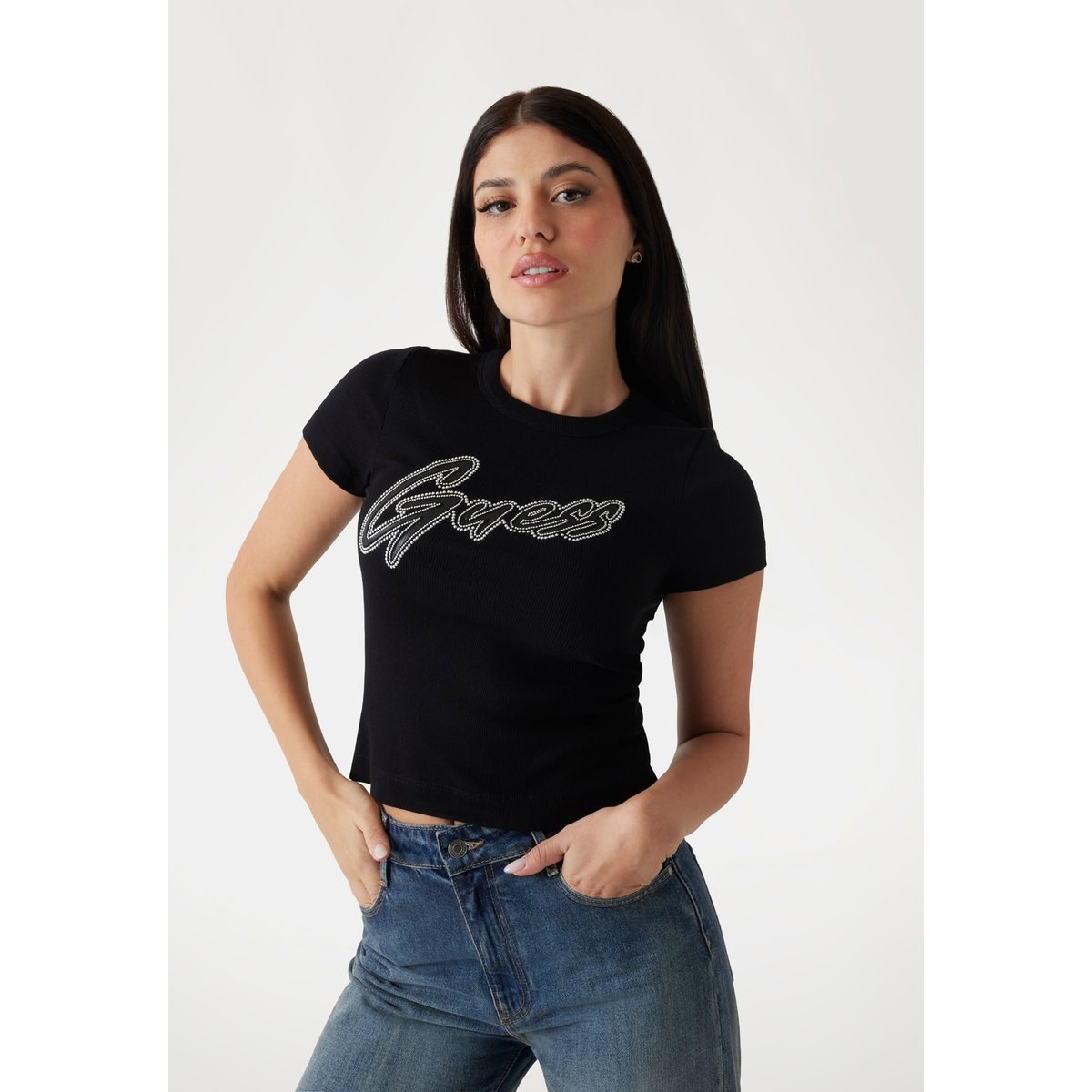 T-Shirt Logo Clouté noir, GUESS