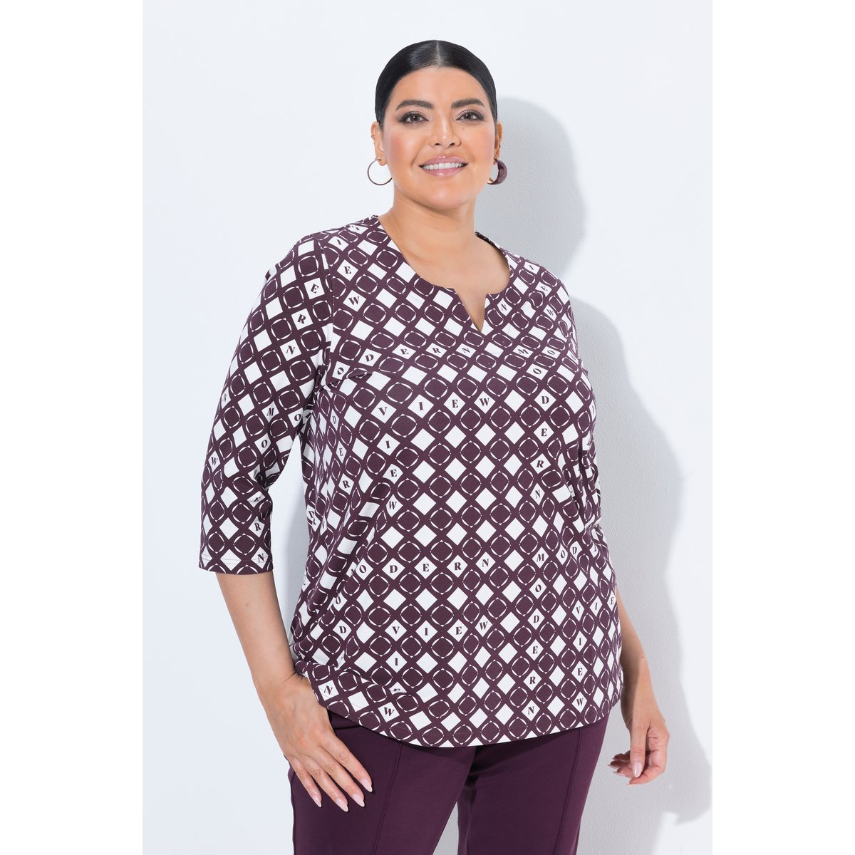 T-shirt imprimé graphique prune foncé, ULLA POPKEN