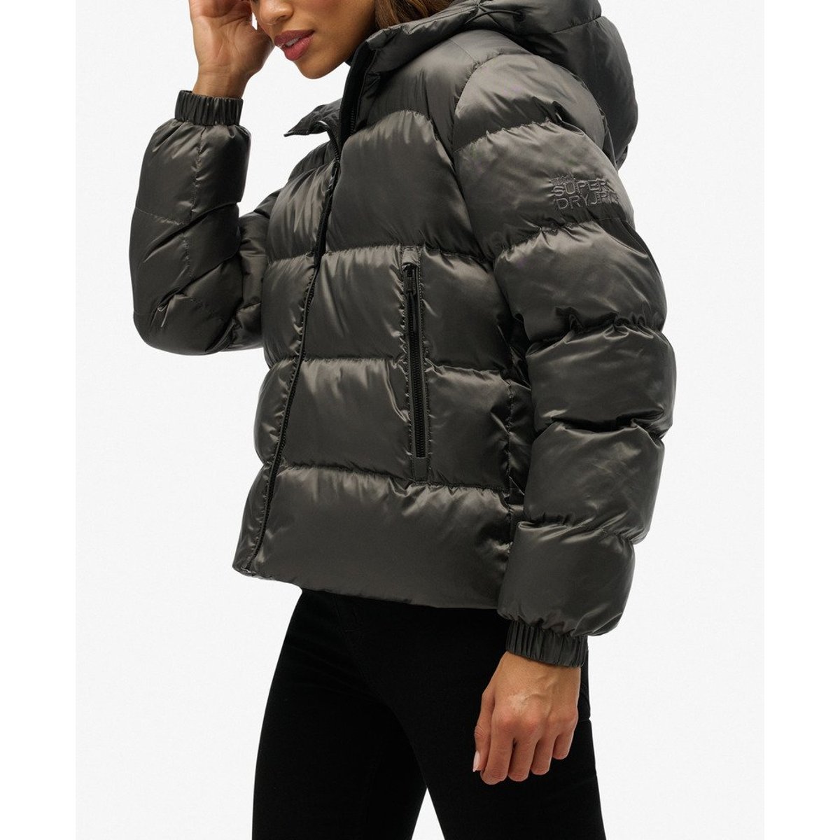 Doudoune Sport à Capuche Luxe noir lustré, SUPERDRY