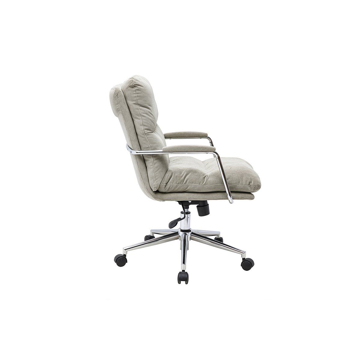 Chaise de bureau à roulettes en tissu velours côtelé taupe et métal chromé MIRABEAU taupe, MILIBOO