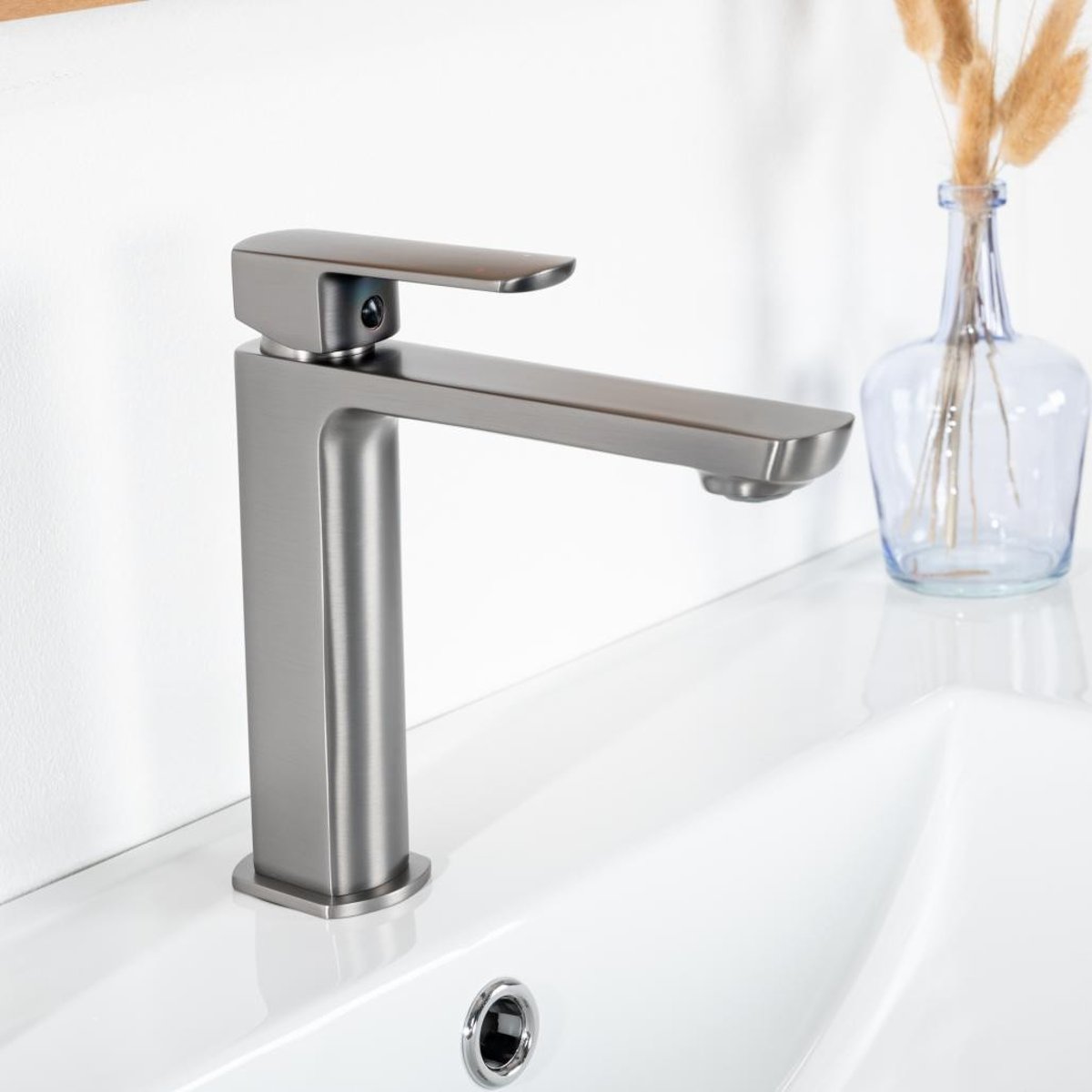 Mitigeur salle bain pour lavabo Louga métal gris, WANDA COLLECTION
