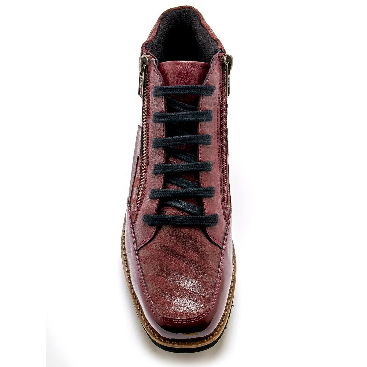 Boots à lacets double zip et lacets bordeaux, PEDICONFORT