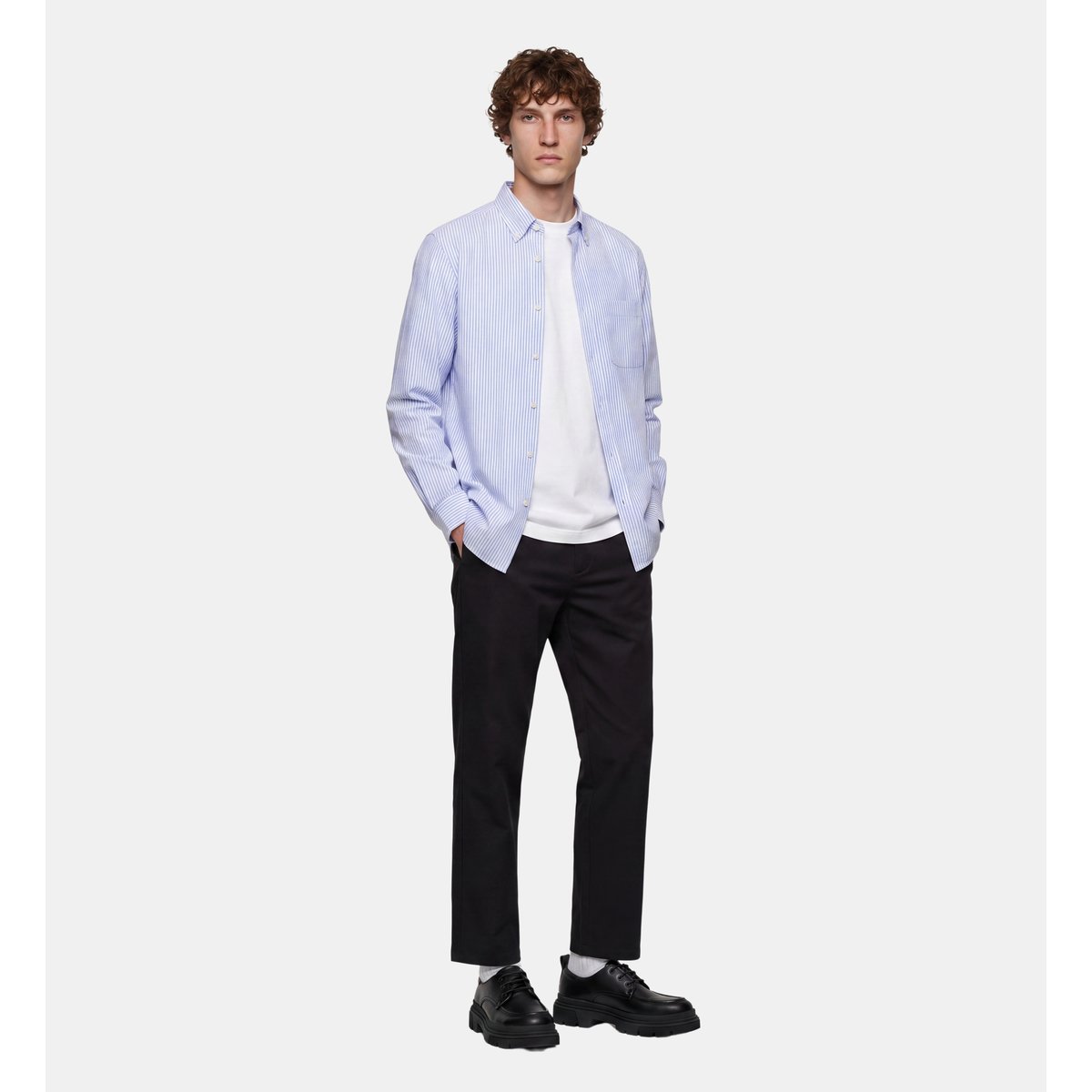 Chemise droite tirstri 1 coton bleu et blanc, GALERIES LAFAYETTE