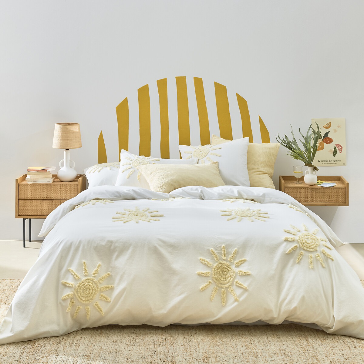 Housse de couette en coton tufté, Melenaos blanc/jaune, LA REDOUTE INTERIEURS