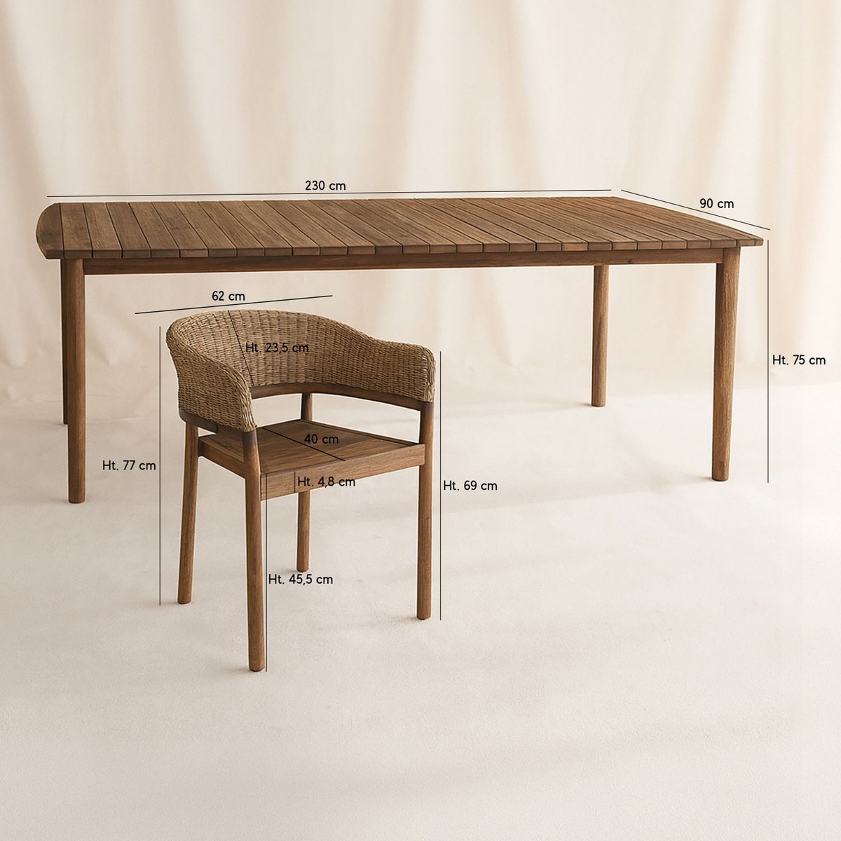 Salon de jardin table 230cm et 8 fauteuils en acacia et résine tréssée, ALHAMBRA brun, NOW'S HOME