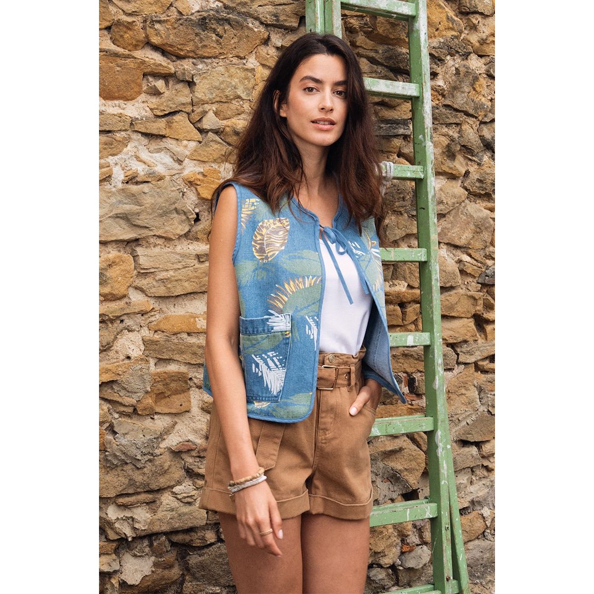 Boléro matelassé, imprimé light denim, MOLLY BRACKEN