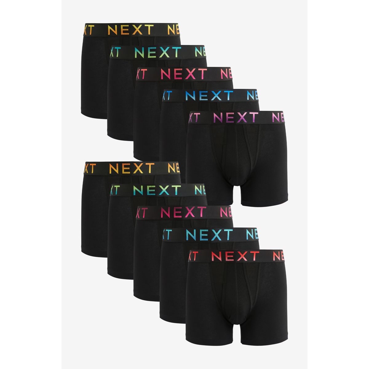 Boxers ouverture sur le devant, lot de 10 ceintures noires à texte ombré brillant, NEXT