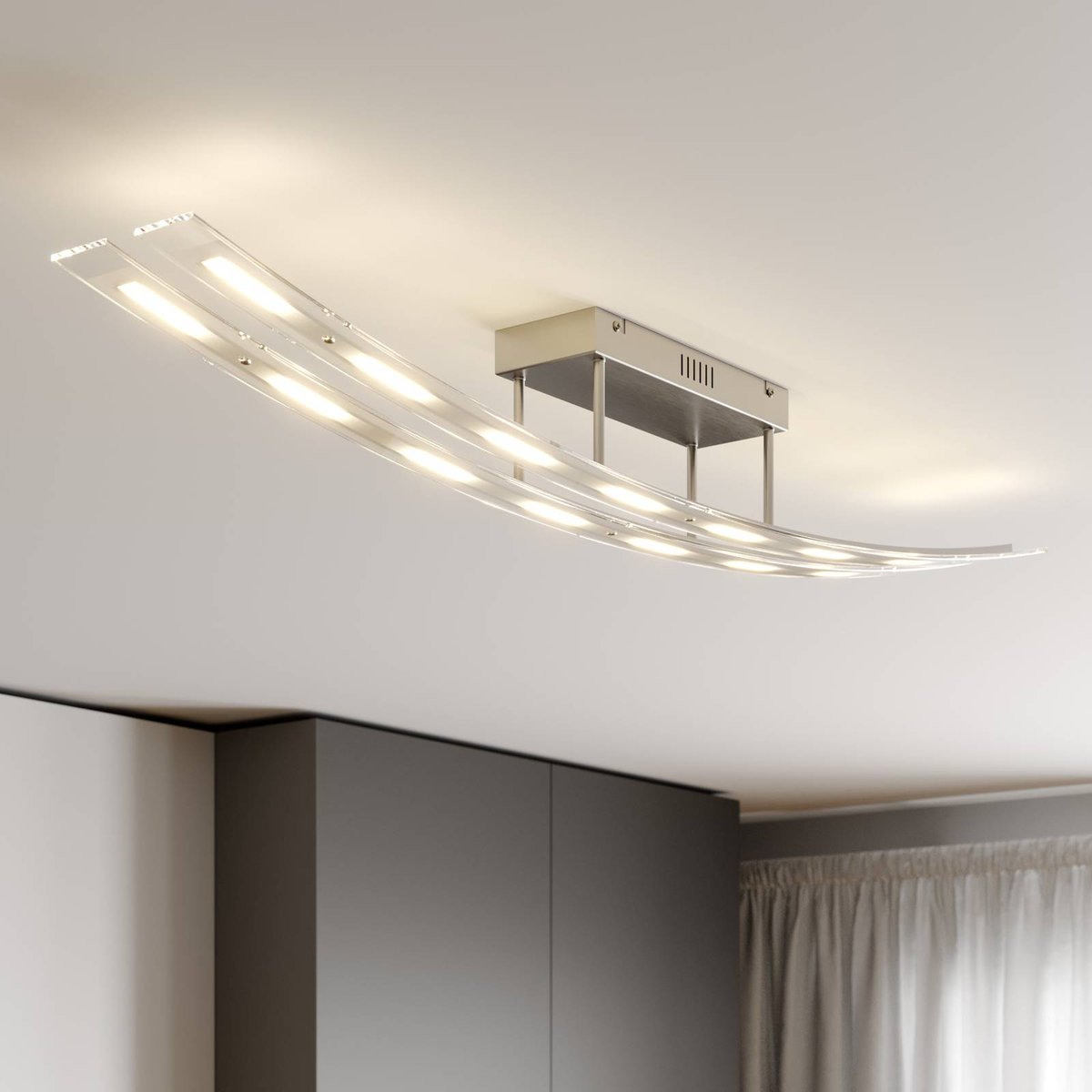 Plafonnier en verre moderneLED, Jarda frosté, nickel mat, LINDBY