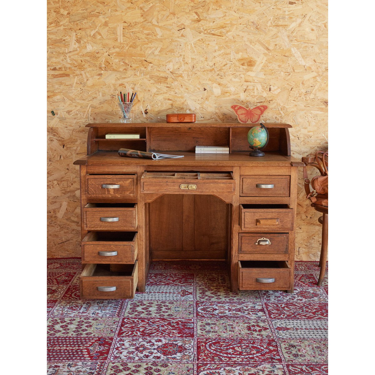 Bureau ancien en bois Edouard N°713 - Bon état bois clair, DEBONGOUT