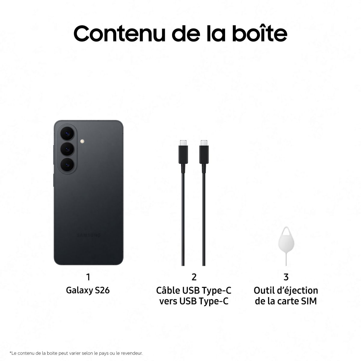 Smartphone Galaxy S26 5G 256 Go Noir couleur unique, SAMSUNG