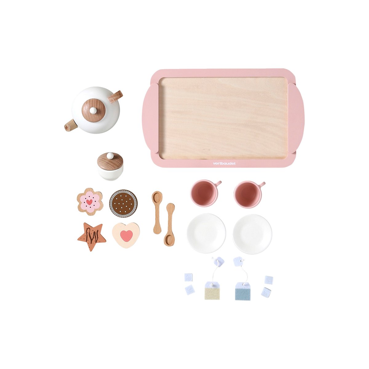 Service à thé en bois FSC® rose, VERTBAUDET