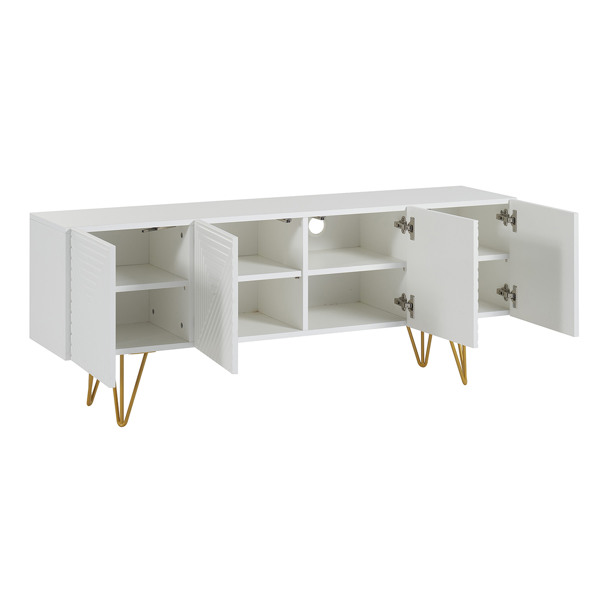 Meuble TV design gravé L140 cm OZEN blanc, MILIBOO