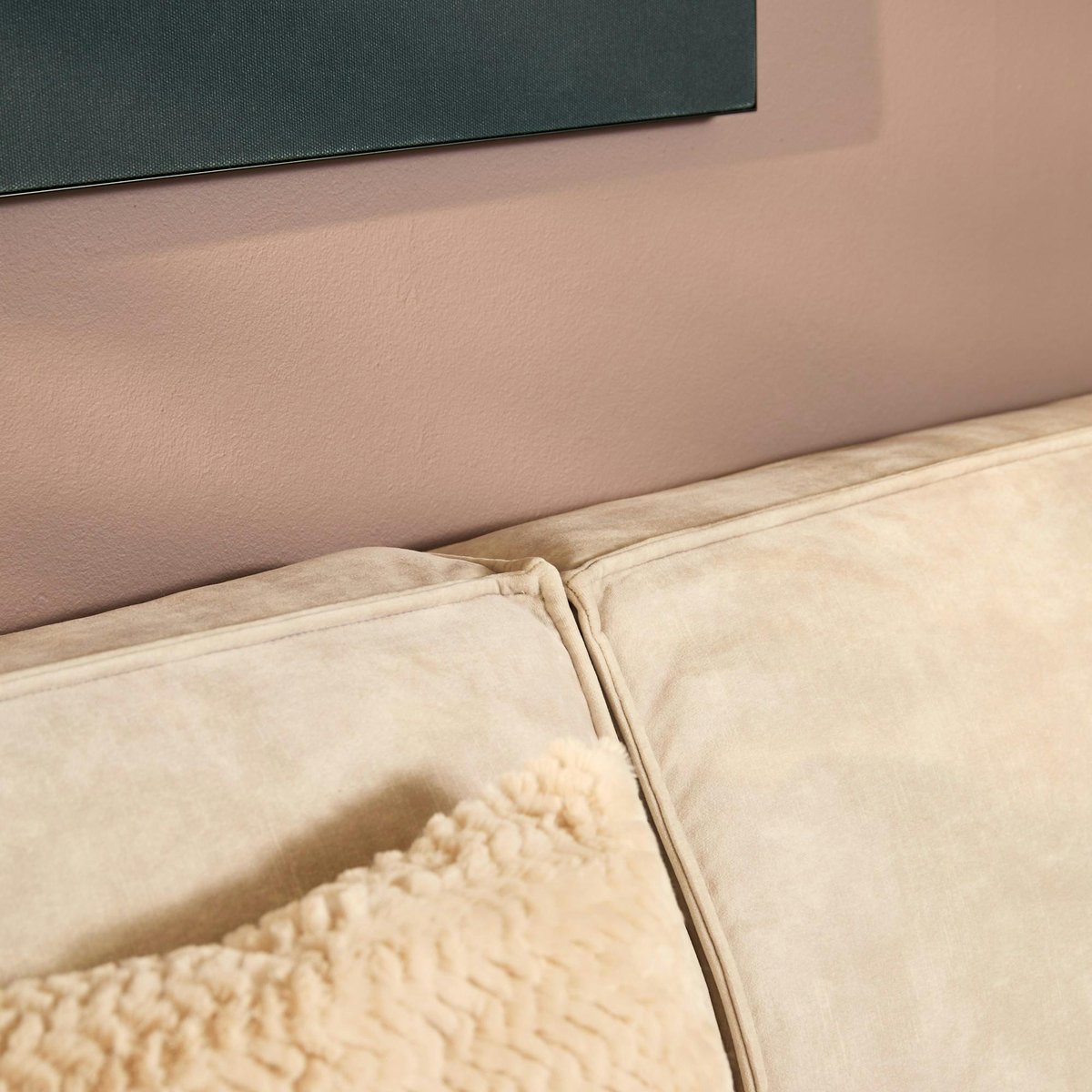 Canapé d'angle avec méridienne, tissu à surpiqures RIVOLI beige (côté droit), PIER IMPORT