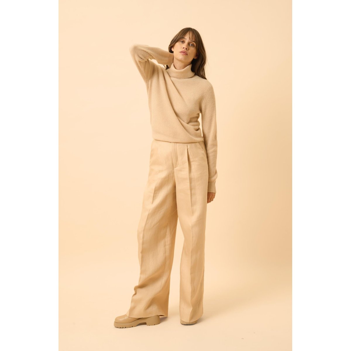 Pull Col Roulé Sable Billy beige, JUST CASHMERE