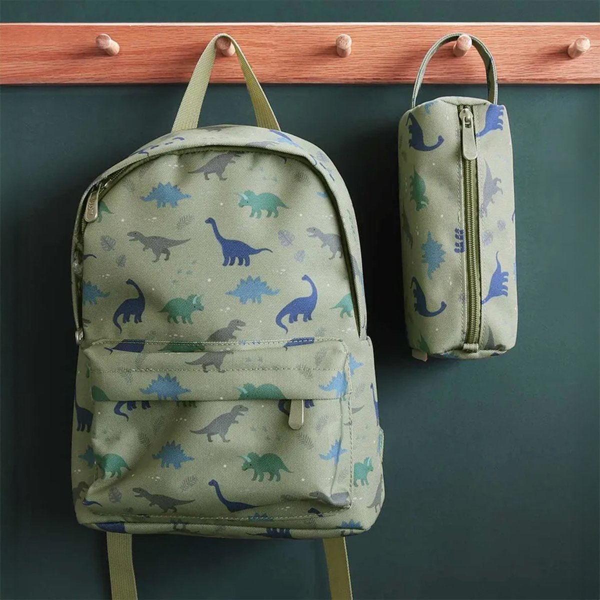 Trousse scolaire dinosaures vert, bleu, A LITTLE LOVELY COMPANY