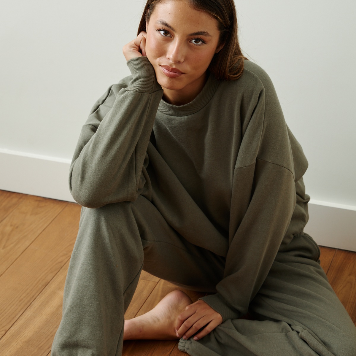 Sweat-shirt en molleton Selma kaki, VARIANCE