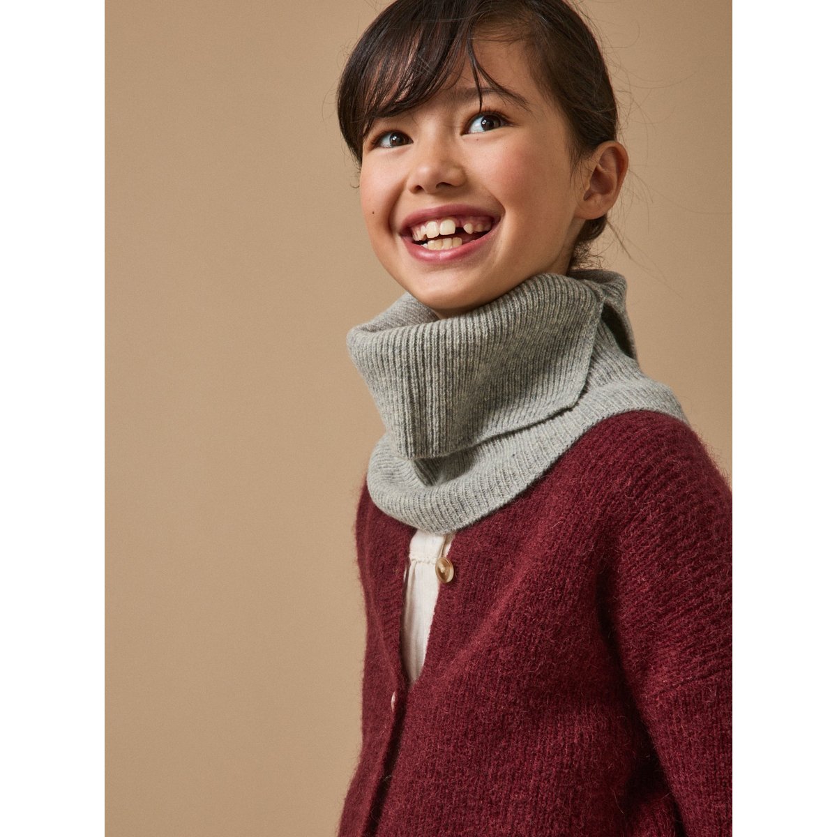 Snood en laine mérinos enfant gris chine, CYRILLUS
