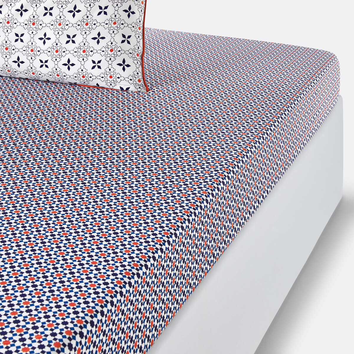 Drap-housse pur coton, Zehia blanc/bleu/orange, LA REDOUTE INTERIEURS