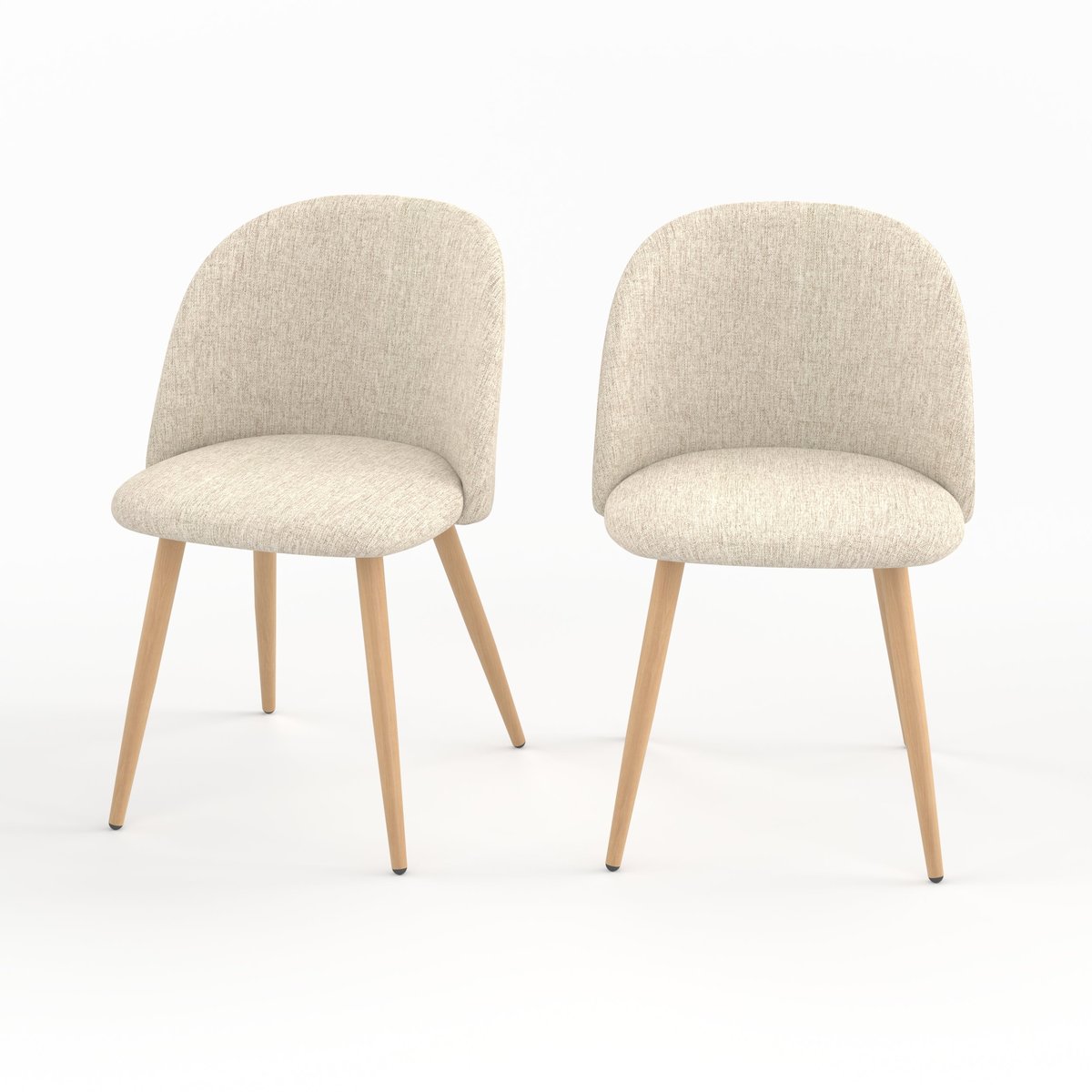 Lot de 2 chaises en tissu, pieds en métal effet bois - COZY greige, MAISON PAVANE