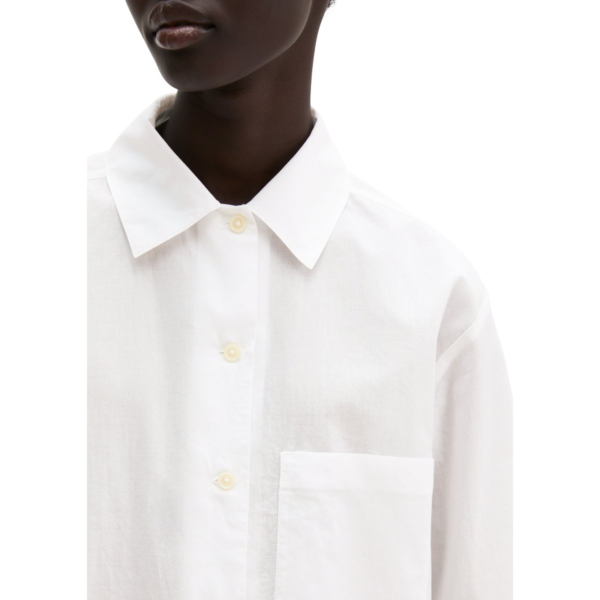Blouse avec détail de nœuds regular en coton chambray blanc, MARC O'POLO