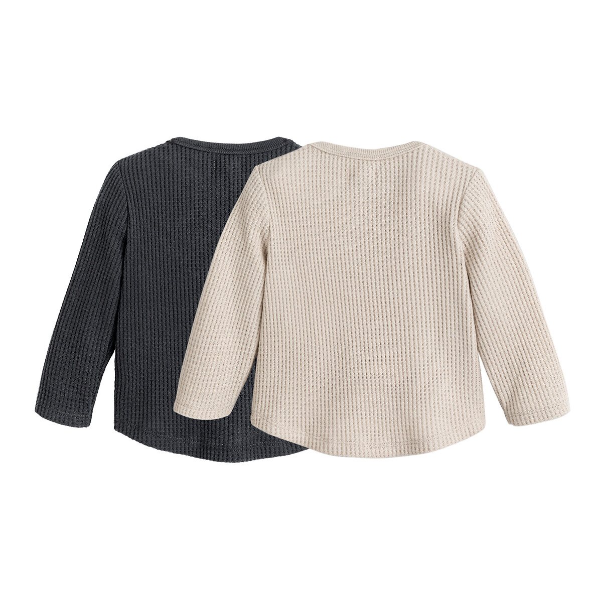 Set van 2 T-shirts met lange mouwen antracietgrijs / keibeige, LA REDOUTE COLLECTIONS