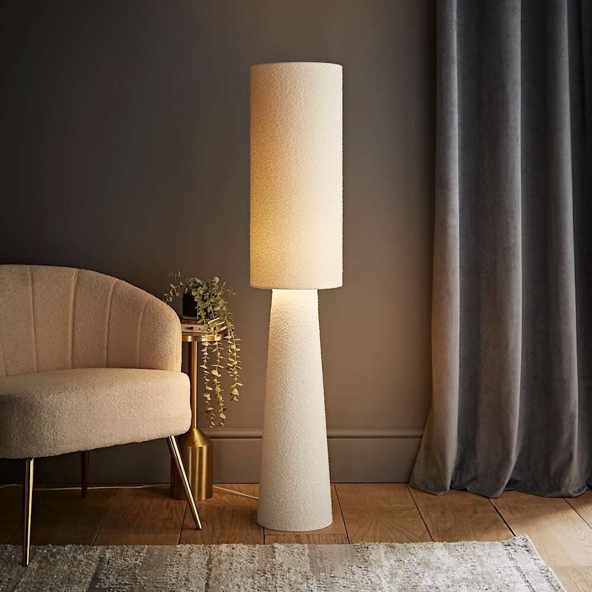 Allie Boucle Fabric Midi Floor Lamp white, ÉDITÉ
