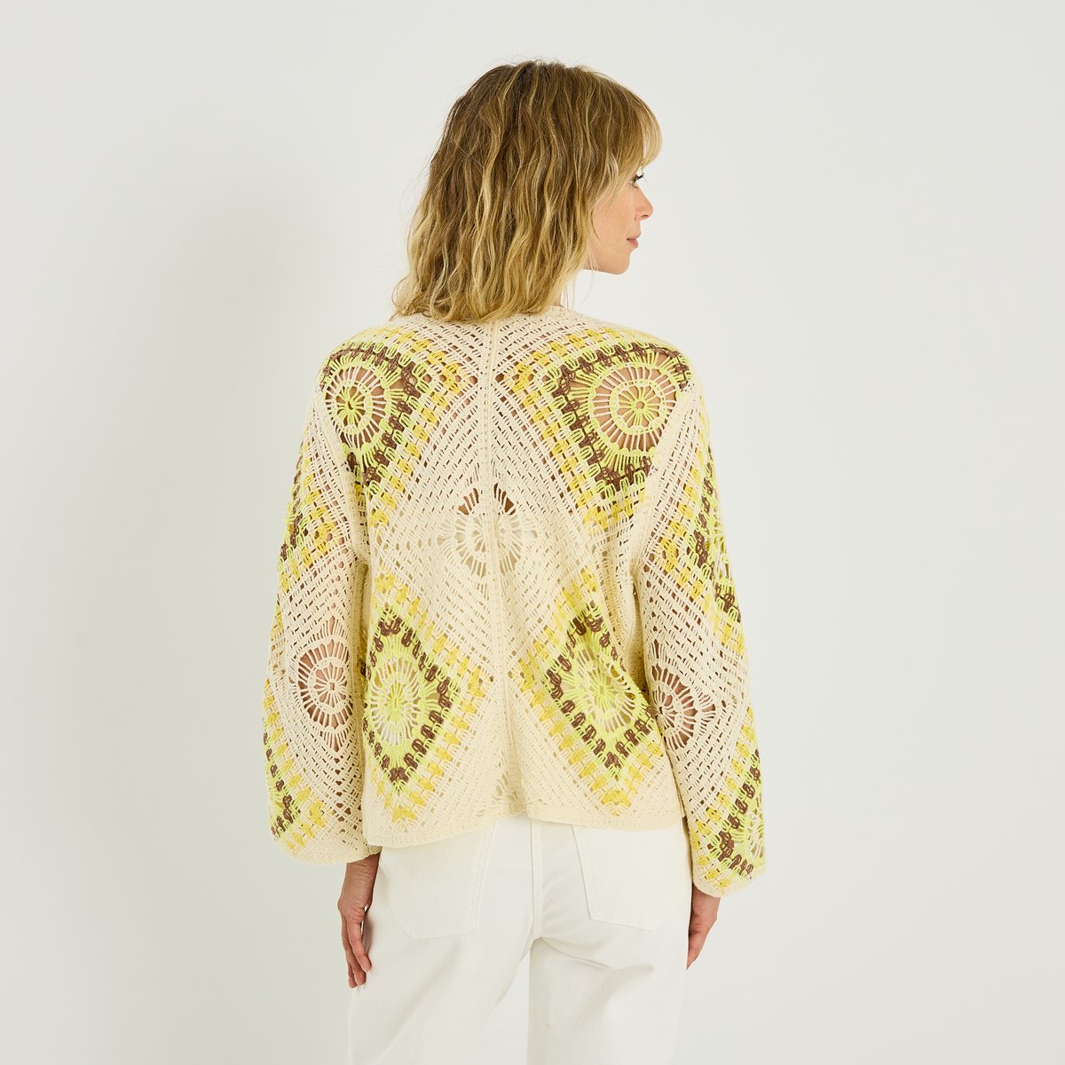 Gilet en crochet blanc cassé ecru, GRAIN DE MALICE
