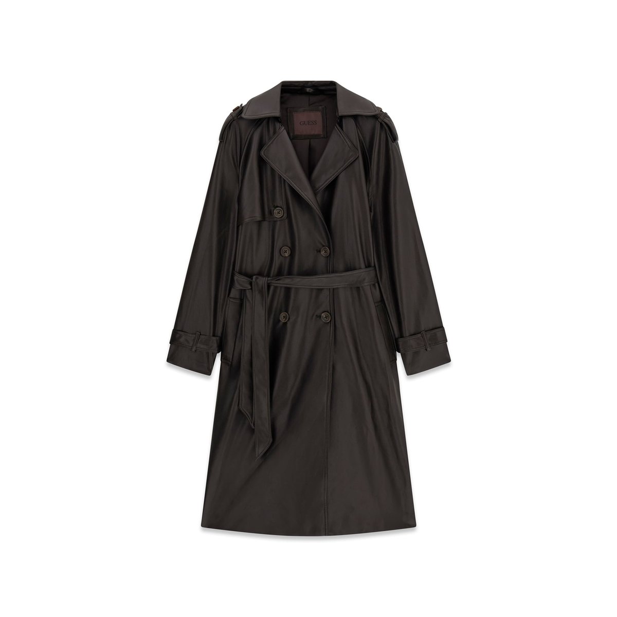 Trench Long En Simili Cuir marron multi, GUESS