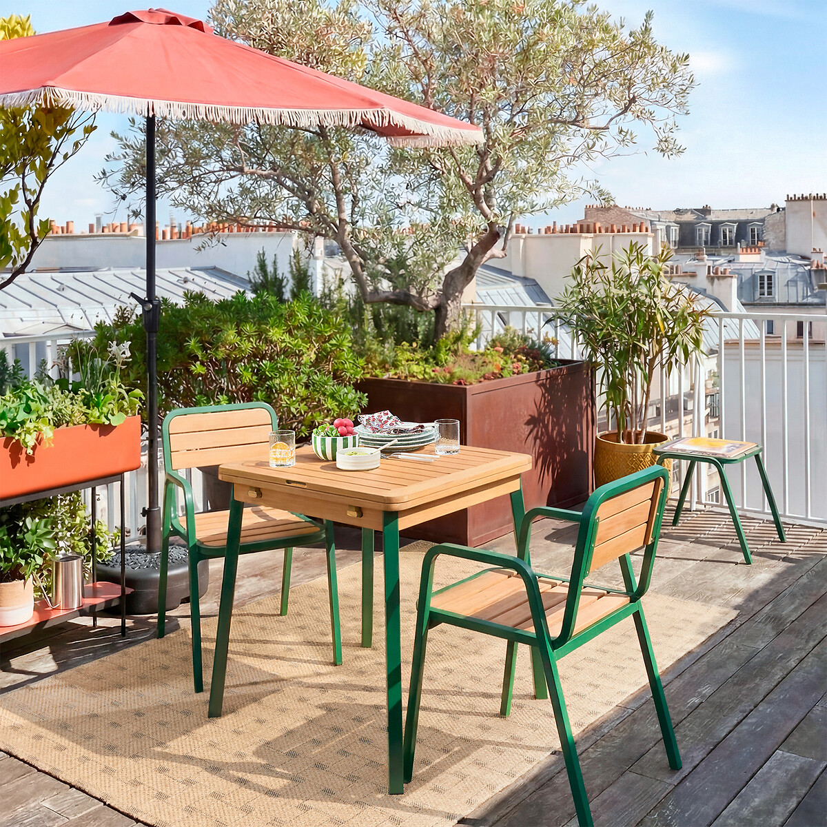 Demi-parasol de balcon à franges Medio terracotta, LA REDOUTE INTERIEURS