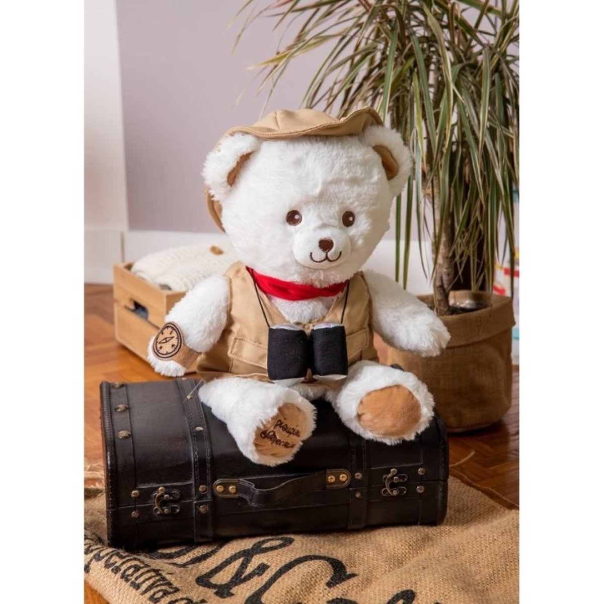 Peluche Ours Aventurier - Gaston Aventurier - 40 cm blanc, PIOUPIOU ET MERVEILLES