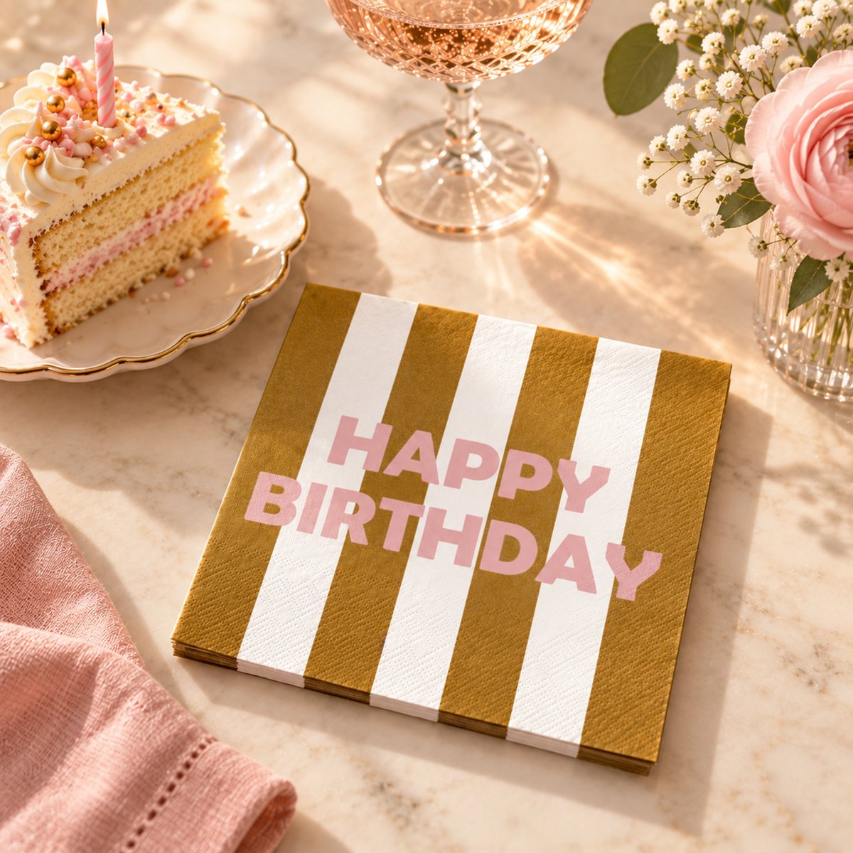 Lot de 20 serviettes en papier imprimées Happy Birthday marron, OPJET