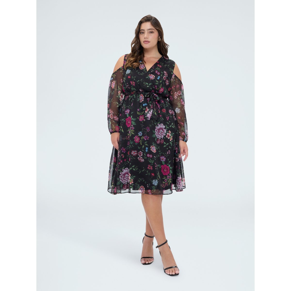 Robe Dream imprimé fleurs et découpes noir, FIORELLA RUBINO