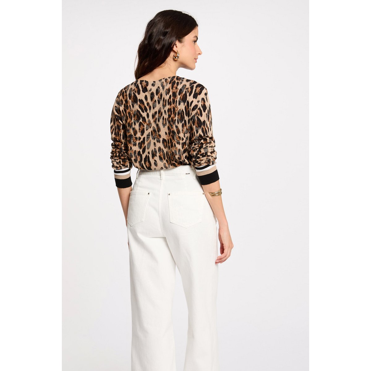 Pull col rond imprimé léopard multicolore, MORGAN