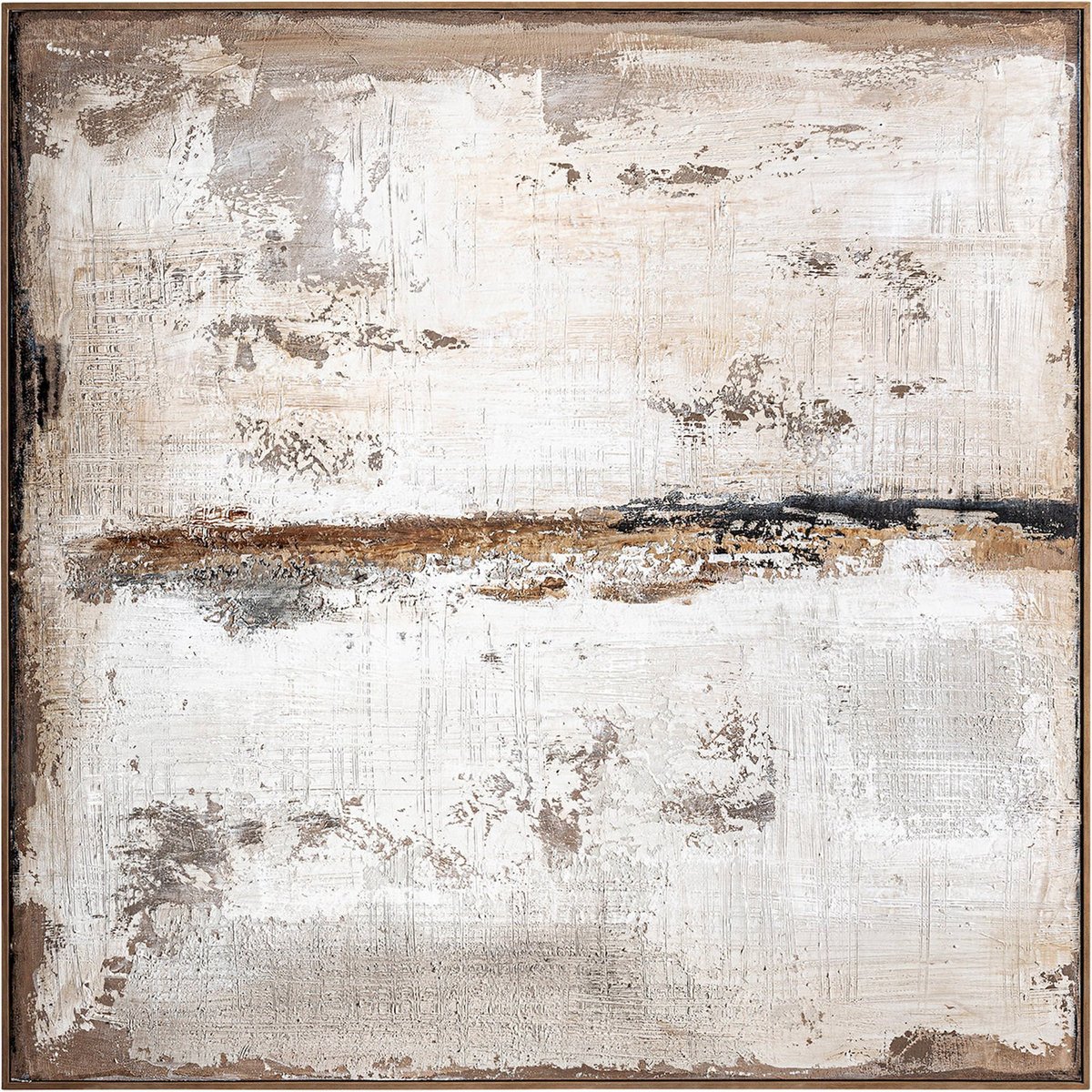 Tableau abstrait sur toile, Cadre bois de pin marron nuances beige clair, RECOLLECTION
