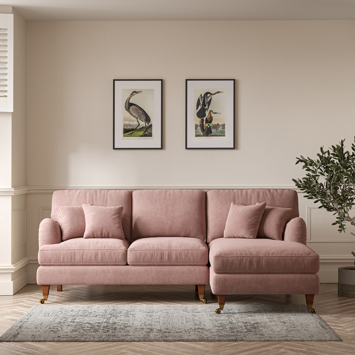 Emeline Soft Brushed Corner Chaise Sofa with Castor Legs (Right Facing old rose, ÉDITÉ