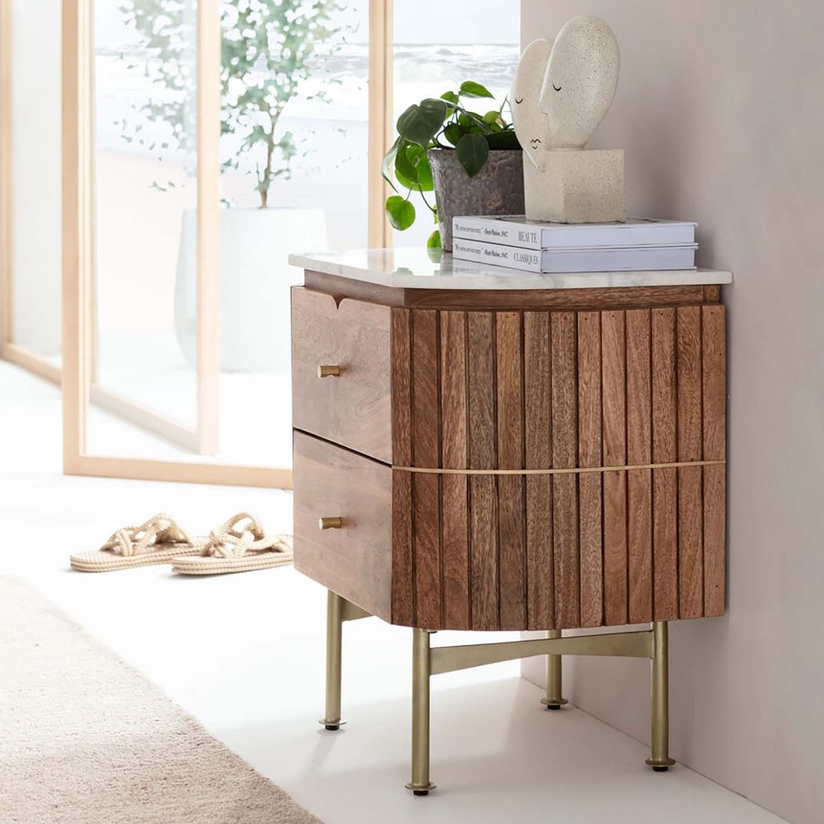 Chevet en manguier et marbre, GRACE bois, KARE DESIGN