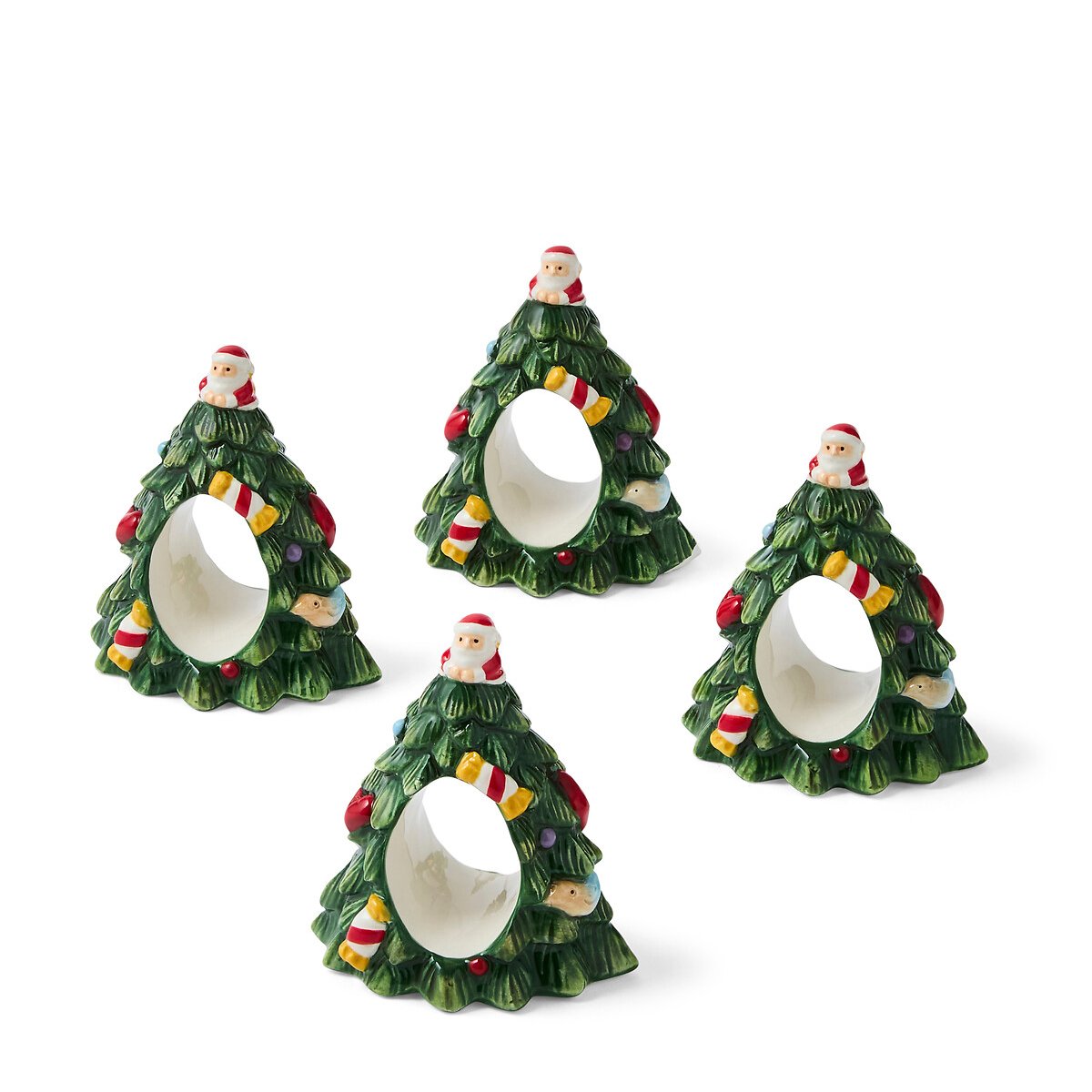 Set of 4 Christmas Tree Napkin Rings multi-coloured, SPODE