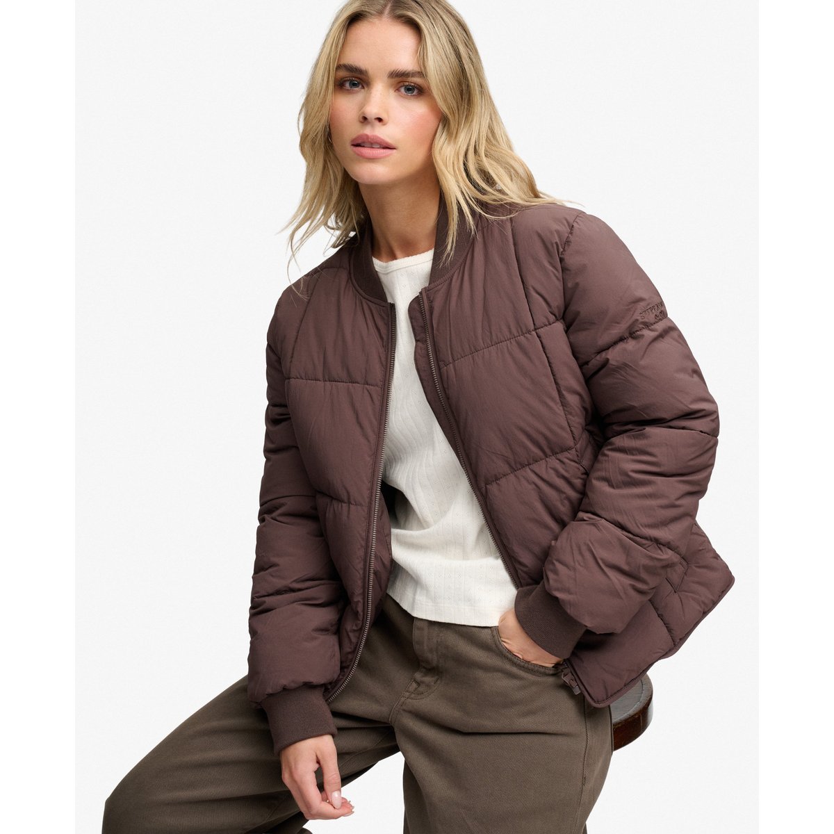Veste Matelassée Large Box marron grain de café, SUPERDRY