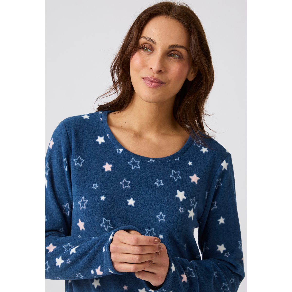 Chemise de nuit Thermolactyl en micropolaire bleu marine imp., DAMART