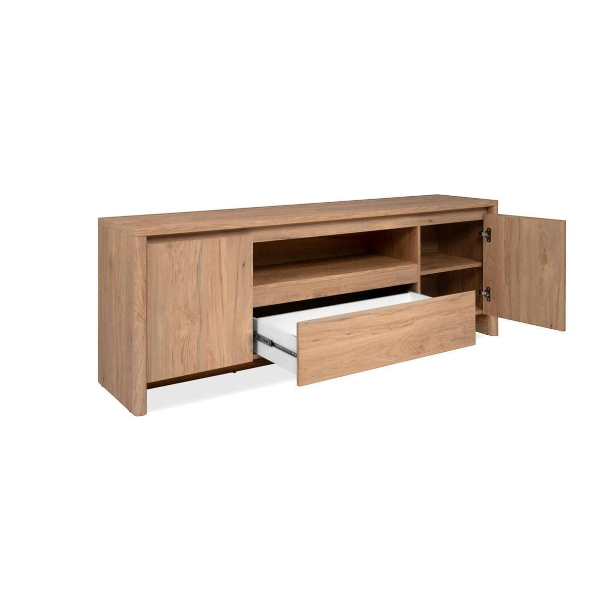 Meuble TV effet bois 2 portes 1 tiroir ALVA bois naturel, PIER IMPORT