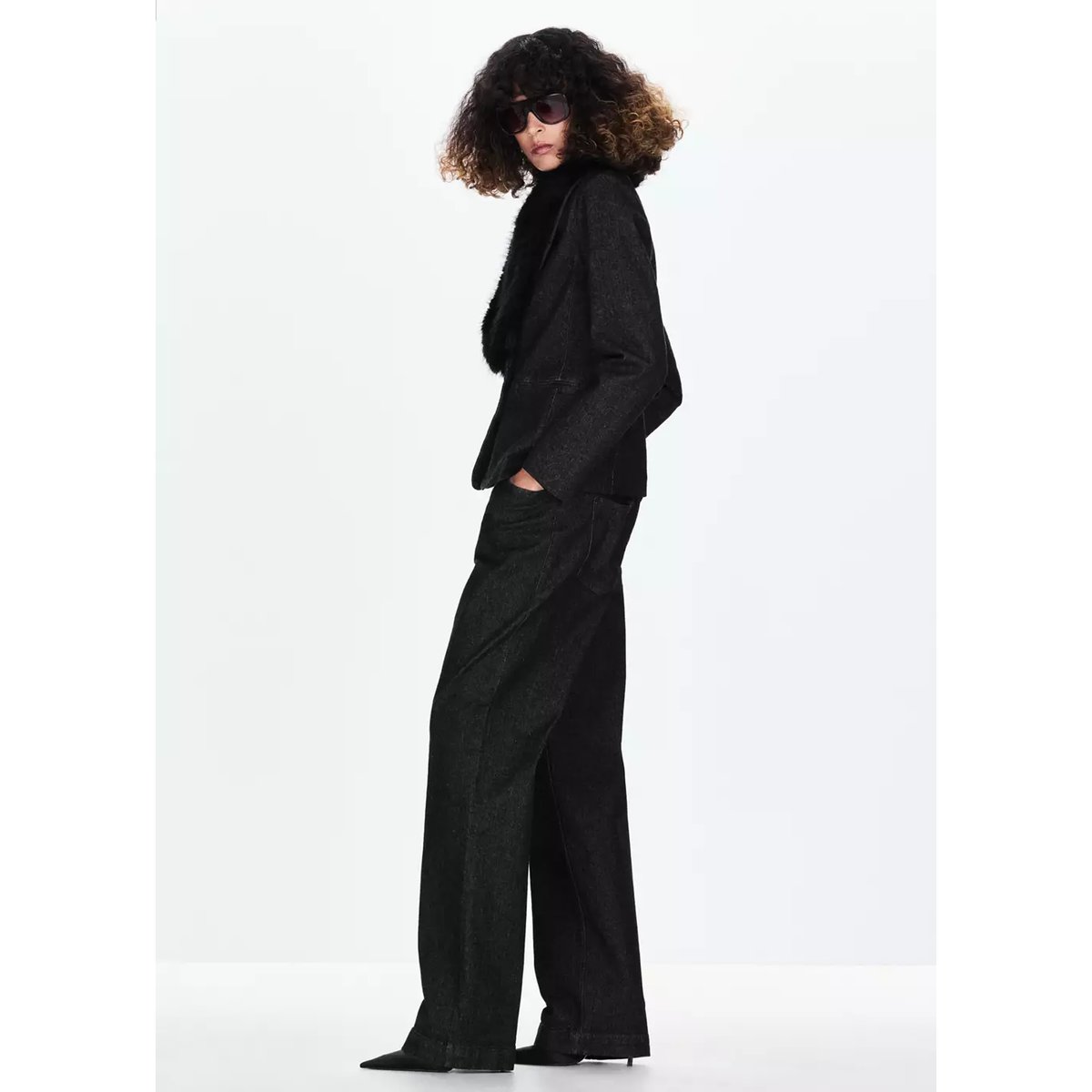 Jean droit taille haute bleu, MANGO