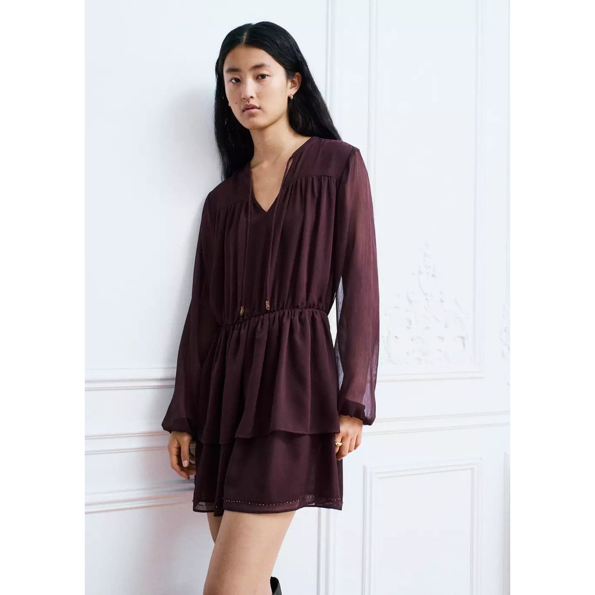 Robe texturée à perles pourpre, MANGO TEEN