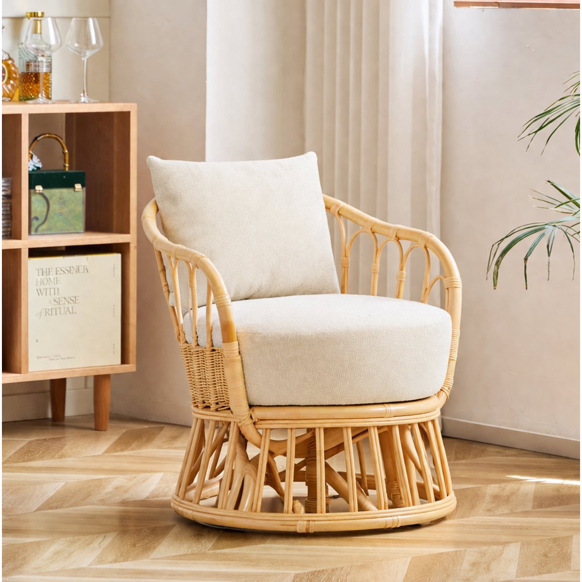 Fauteuil en rotin naturel et tissu, PALOPO beige, NORDLYS