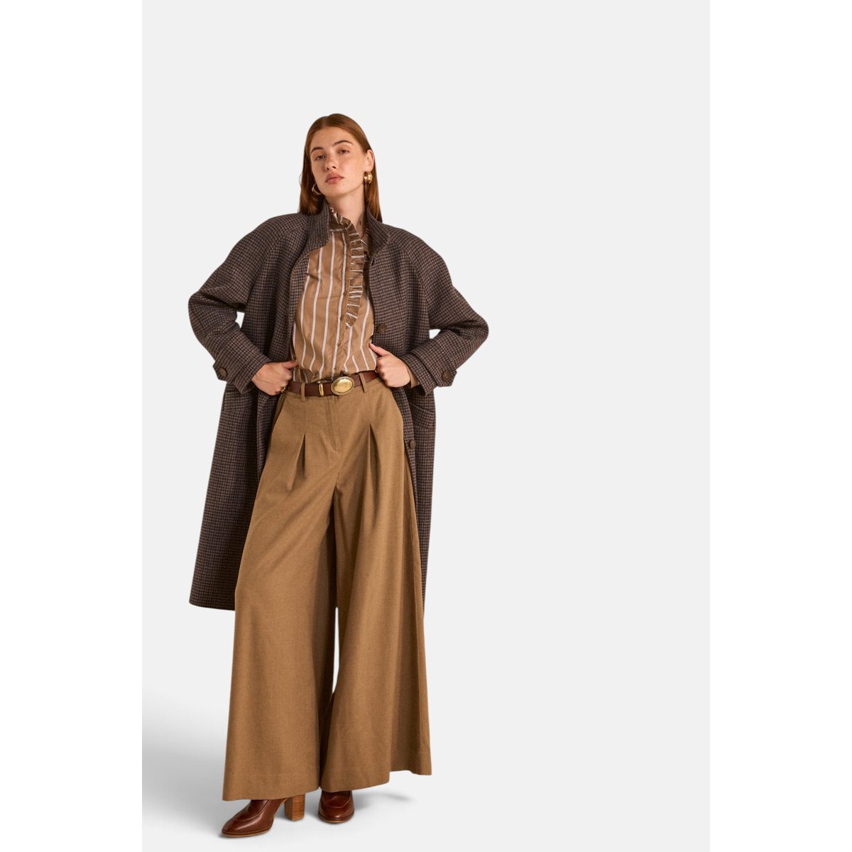 Blouse rayée à manches longues en coton SALIA marron fonce, Maison 123