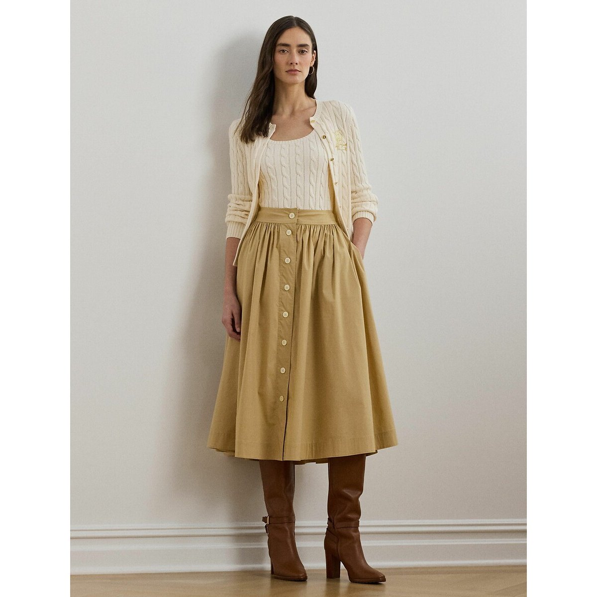 Pleated Midi Skirt sand, LAUREN RALPH LAUREN