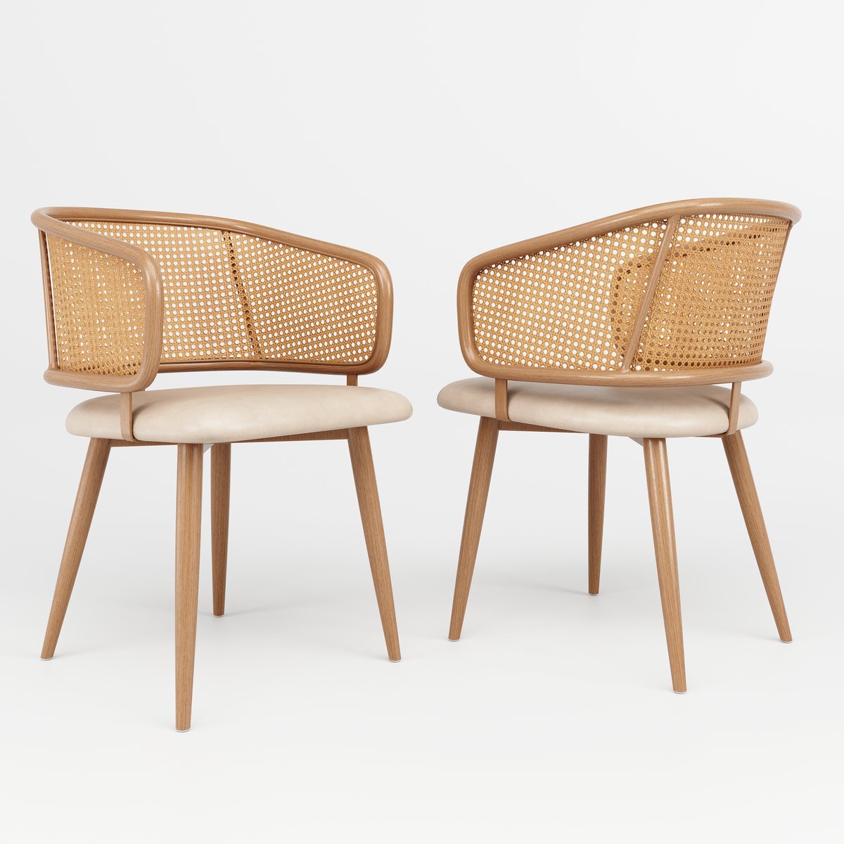 Lot de 2 chaises de salle à manger en velours avec dossier en rotin style moderne et confortable, DEWR beige, MEUBLES COSY