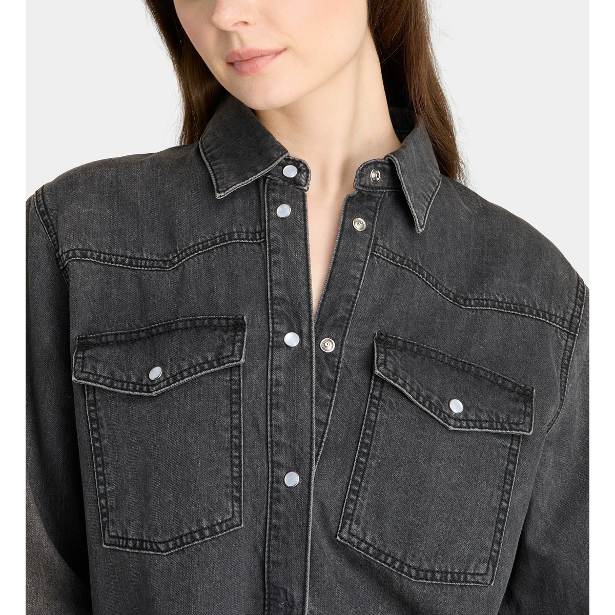 Chemise denim droite colorado coton bio gris, GALERIES LAFAYETTE