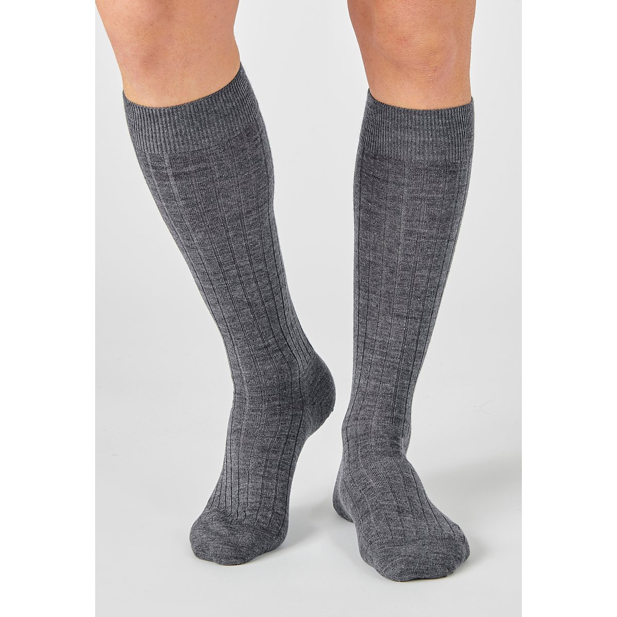 Lot de 2 de mi-bas laine mérinos côte derby lot gris, DAMART