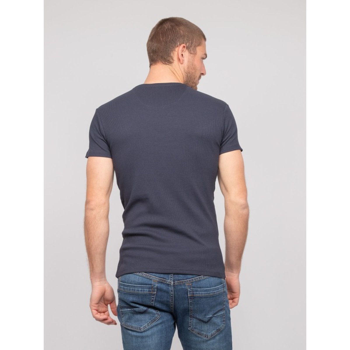 T Shirt Col Rond Coton Cotelé Walter bleu marine, RITCHIE