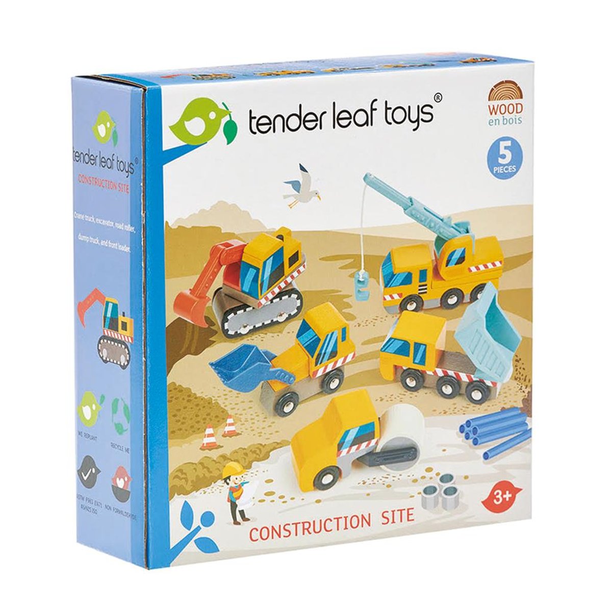 Lot d'engins de construction jaune, bleu, orange, TENDER LEAF TOYS